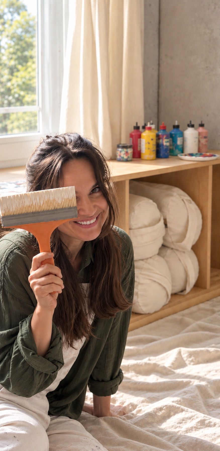 Seli mit Malspachtel im Atelier